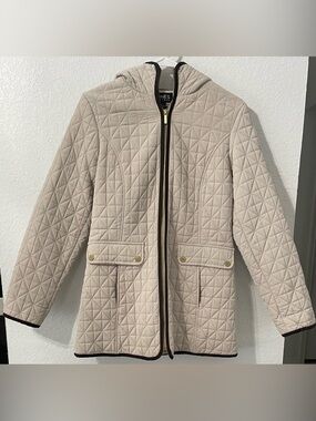 Jones New York Quilted Hooded Puffer Jacket in Cream